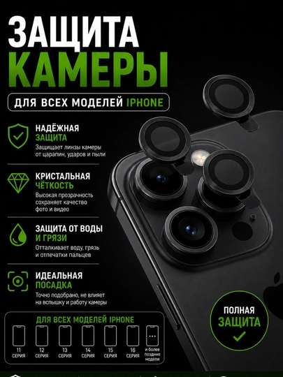 IPhone lar uchun kamera himoyasi 11, 11 Pro, 12 Pro, 13 Pro, 14 Pro, 15 Pro, 16-17 Pro Max