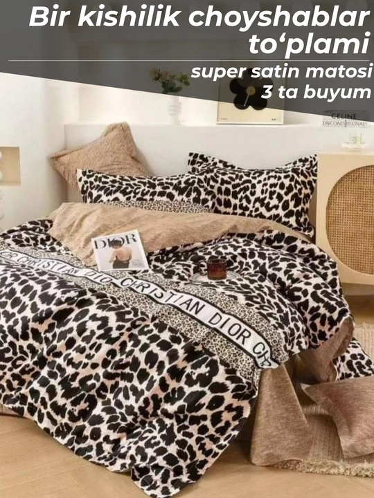 Super satin choyshablar to'plami 4 buyumlik ikki kishilik va 3 buyumlik bir kishilik - 