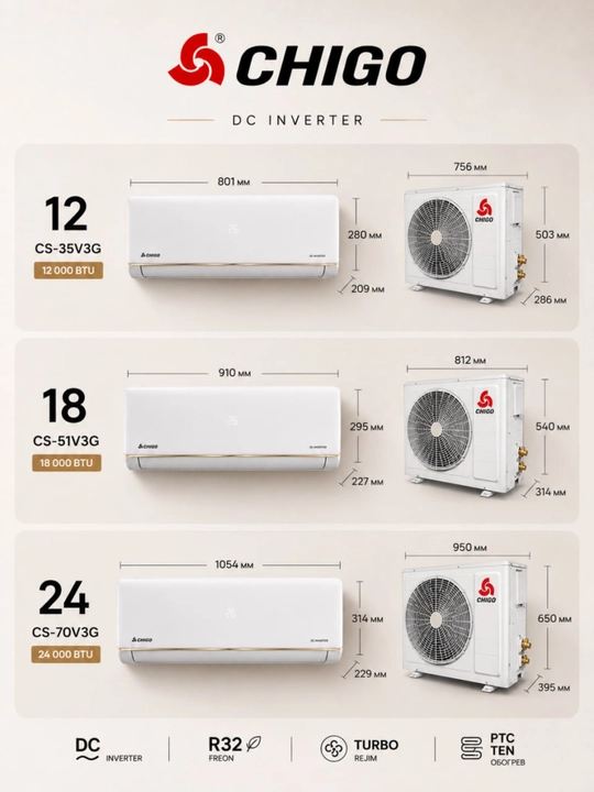 CHIGO CS-V3G Inverter (12 / 18 / 24)  современная серия инверторных кондиционеров для дома