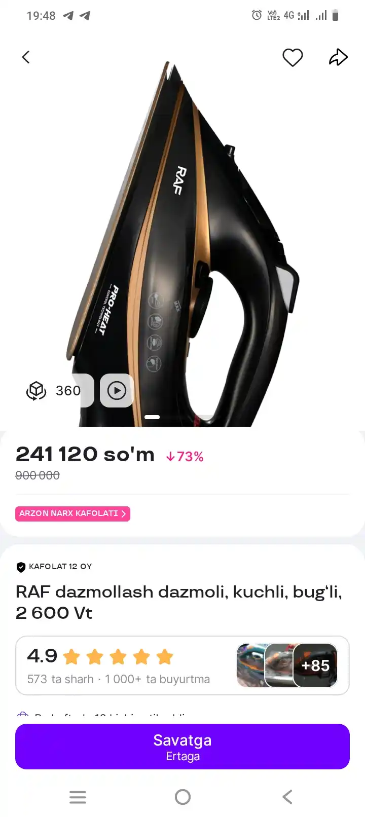 RAF dazmollash dazmoli, kuchli, bug‘li, 2 600 Vt