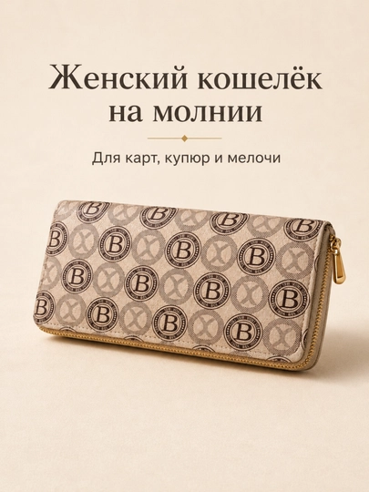 Женский длинный кошелёк на молнии FORRIS HOME с монограммой портмоне
