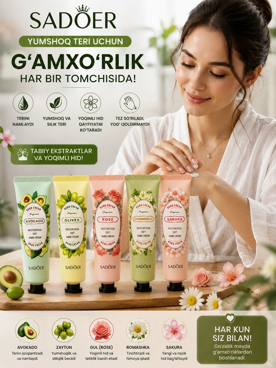 SADOER qo'l kremi to'plami, 5 xil hidli, namlantiruvchi, 30 g × 5 dona