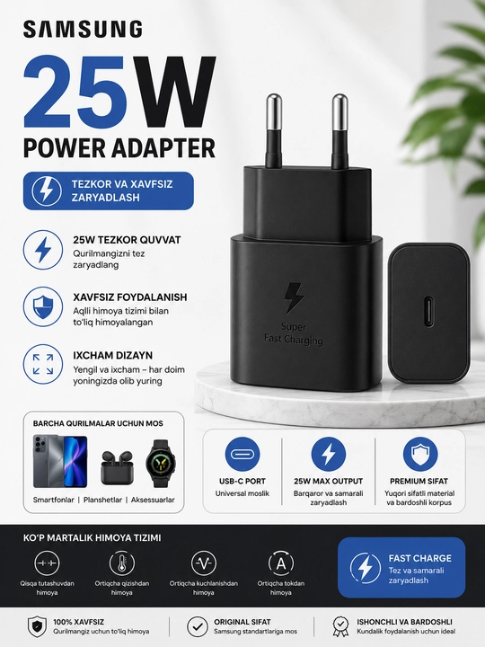 Samsung 25W USB-C Tezkor Zaryadlovchi Adapter Power Adapter - 