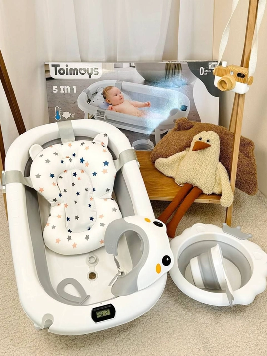 Toimoys 5 in 1 bolalar vannachasi, termometrli va yumshoq yostiqli buklanadigan vanna - 