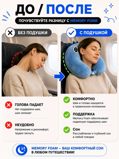 Xotira effektli ortopedik sayohat bo‘yin yostig‘i yo‘l uchun qulay