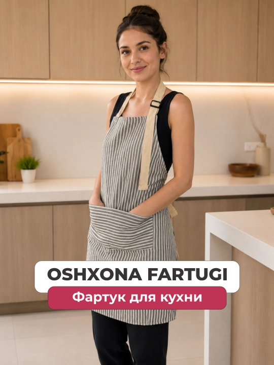 Oshxona fartugi cho'ntakli, minimalistik dizayn — model va ranglar tanlovi - 