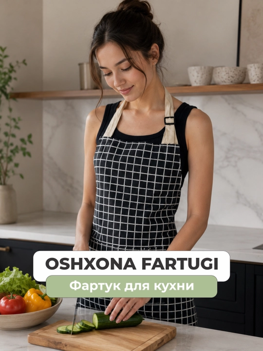 Oshxona fartugi cho'ntakli, minimalistik dizayn — model va ranglar tanlovi - 