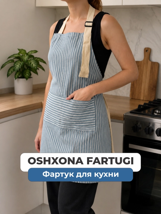 Oshxona fartugi cho'ntakli, minimalistik dizayn — model va ranglar tanlovi - 