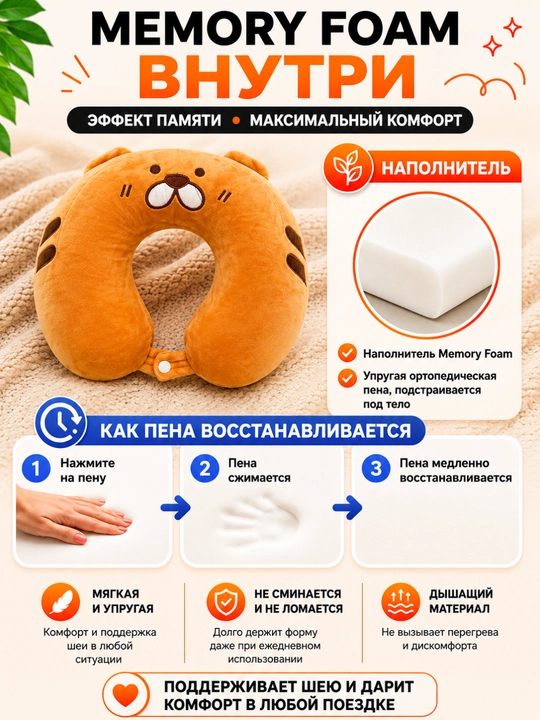 Xotira effektli ortopedik sayohat bo‘yin yostig‘i yo‘l uchun qulay