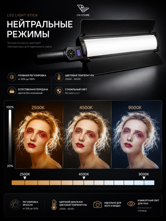 RGB LED yorug‘lik paneli ZGRL 2000 pardalar bilan, qilich-lampa