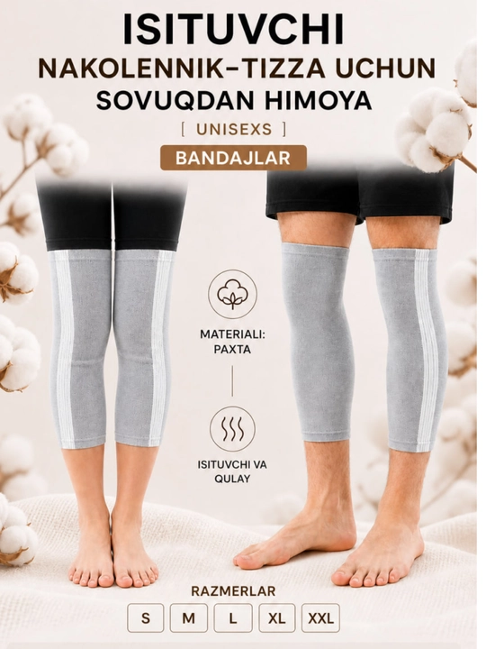 Isituvchi nakolenniklar, tizza uchun paxtali bandaj, sovuqdan himoya