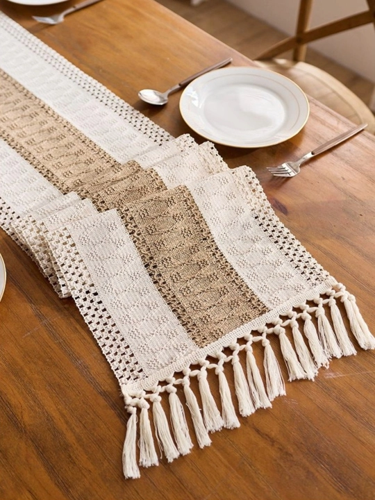 Stol dasturxoni, ranner, to'qima, paxta-ip aralash, tassel bezakli, 30x160sm