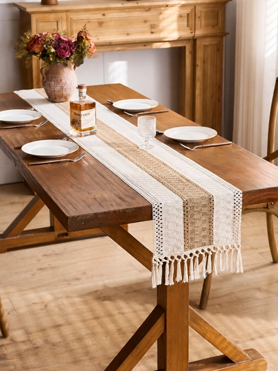 Stol dasturxoni, ranner, to'qima, paxta-ip aralash, tassel bezakli, 30x160sm - 