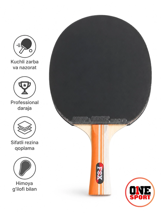 FOX Havaskorlar stol tennisi raketkasi, qizil/qora rezina, himoya g‘ilofi bilan