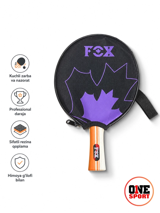 FOX Havaskorlar stol tennisi raketkasi, qizil/qora rezina, himoya g‘ilofi bilan