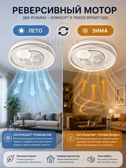 LED Люстра-вентилятор с пультом управления, светодиодная, 3 режима, 6 скоростей,винтилатир