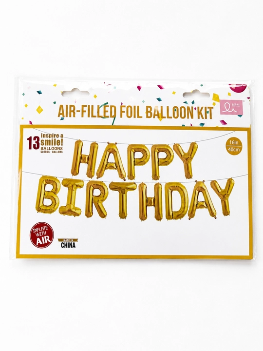 Happy Birthday oltin rangli havo sharli harflar, bayram bezagi - 