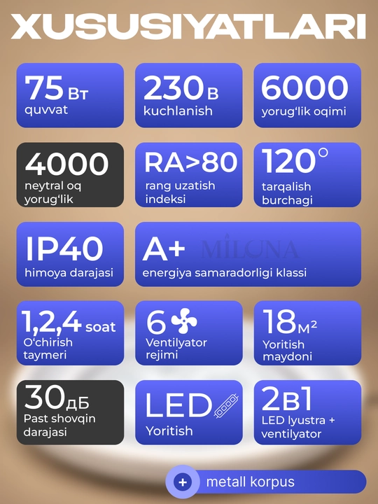 LED Люстра-вентилятор с пультом управления, светодиодная, 3 режима, 6 скоростей,винтилатир