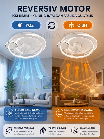 LED Люстра-вентилятор с пультом управления, светодиодная, 3 режима, 6 скоростей,винтилатир