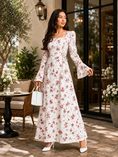 Женское длинное платье, летнее, с поясом на талии — SMBSHOP-LOLAKUYLAK-МАРСАЛ-4850
