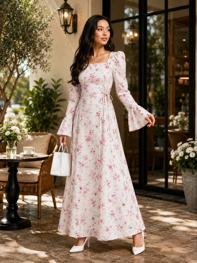 Женское длинное платье, летнее, с поясом на талии — SMBSHOP-LOLAKUYLAK-КОНФЕТН-4446