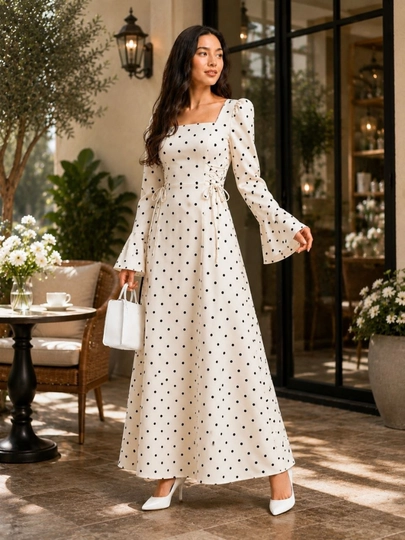 Женское длинное платье, летнее, с поясом на талии — SMBSHOP-LOLAKUYLAK-БЕЛЫЙ-4446