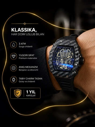 Мужские наручные часы Richard Mille, спортивные кварцевые часы со скелетным дизайном — MYESSEL-RICHARD3-ЧЕРН