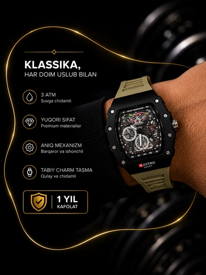 Мужские наручные часы Richard Mille, спортивные кварцевые часы со скелетным дизайном — MYESSEL-RICHARD3-ХАКИ