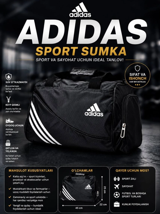 4 xil o'lchamdagi sport sumkasi, kundalik, sayohat va sport mashg'ulotlari uchun - 