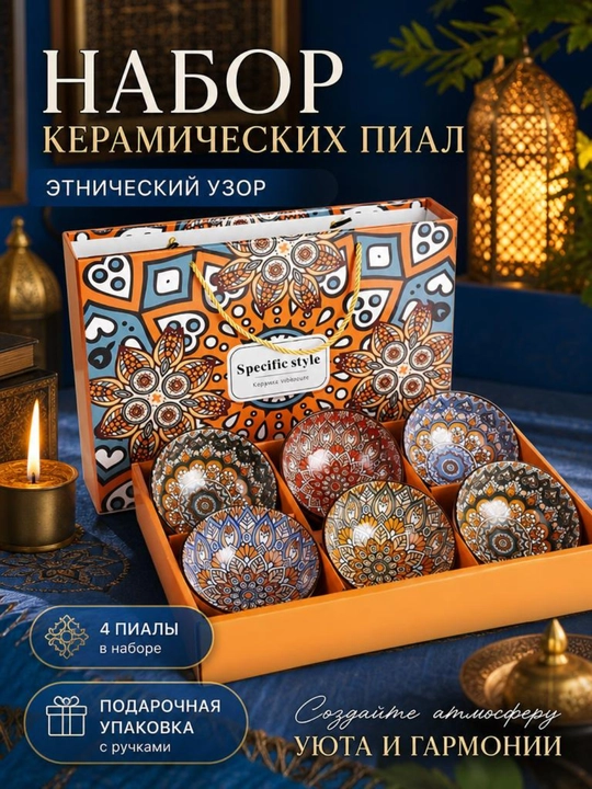 Dekorativ keramika piyolalar to‘plami (4/6 dona) - 
