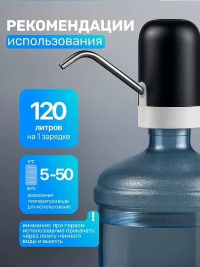Электрическая помпа для воды BOMA автоматическая аккумуляторная USB для галлона — ANGARST-BMSUV-БЕЛЫЙ