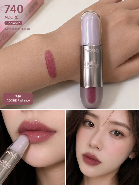 Novo Adore Radiance 470 va 018 ton namlovchi yaltiroq lip glaze tint uzoq saqlanuvchi