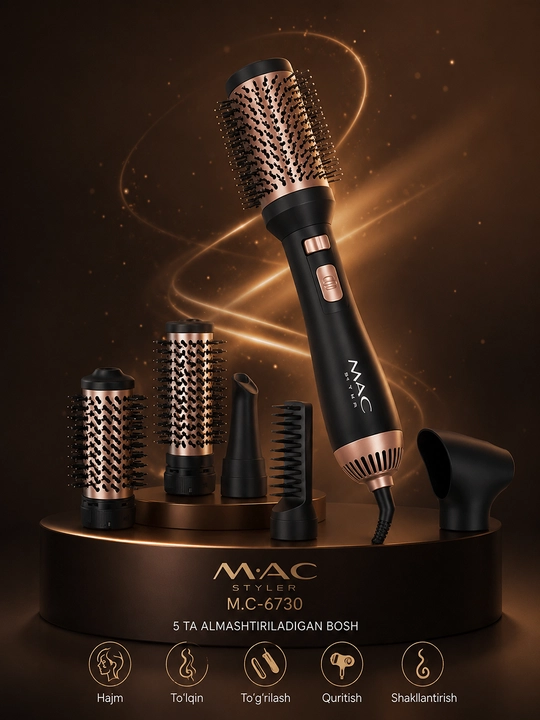 Автоматический фен MAC MC-6730 с расческой, 360° вращение, керамическое покрытие