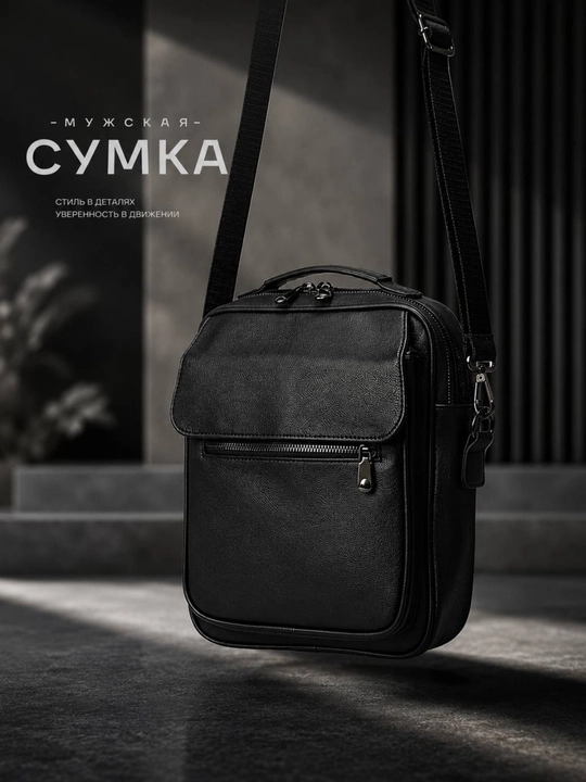 Мужская сумка, сумка через плечо, из экокожи, размер 28х22 см - 