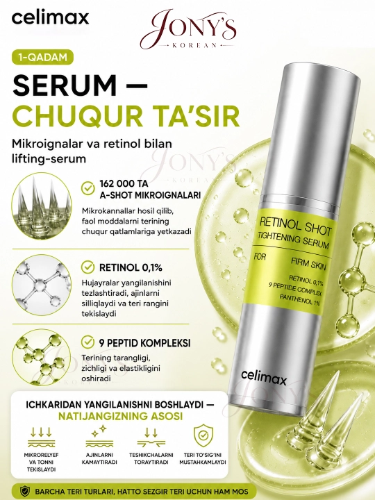 Celimax Retinol Shot: лифтинг-бустер и сыворотка, c ретинолом и микроиглами