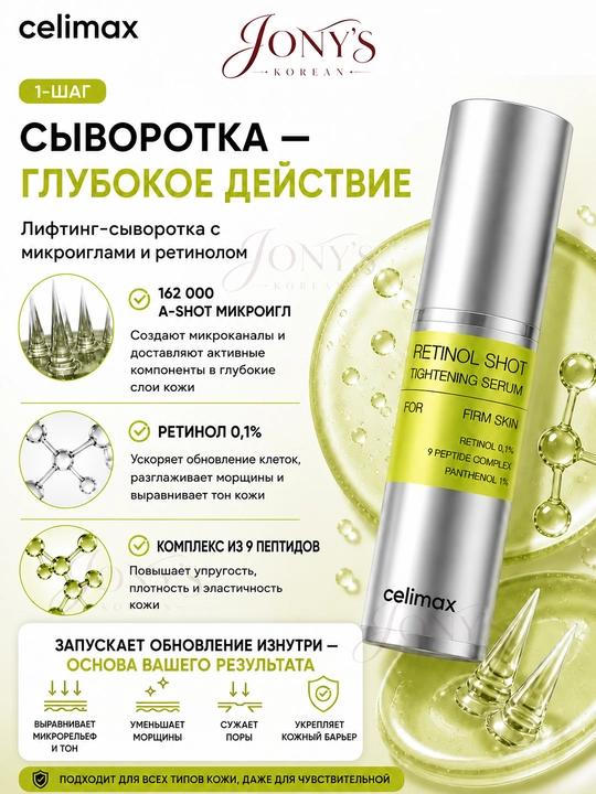 Celimax Retinol Shot: лифтинг-бустер и сыворотка, c ретинолом и микроиглами
