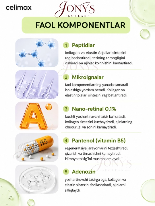 Celimax Retinol Shot: retinol va mikroignalar bilan-krem va zardob, teri tarangligi uchun