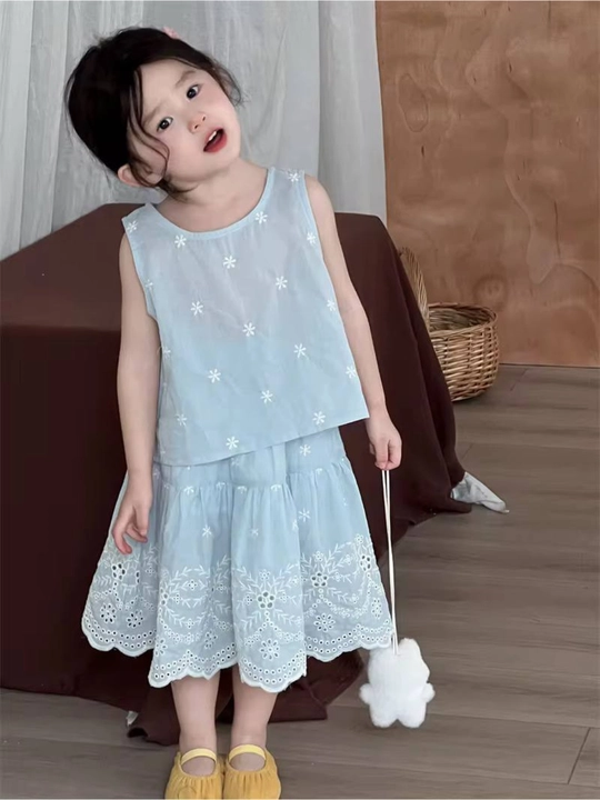 Qizchalarga yozgi ikki qismli to‘plam 0 oy-10 yosh, bayramona, yubka, shortik, top paxtali - 
