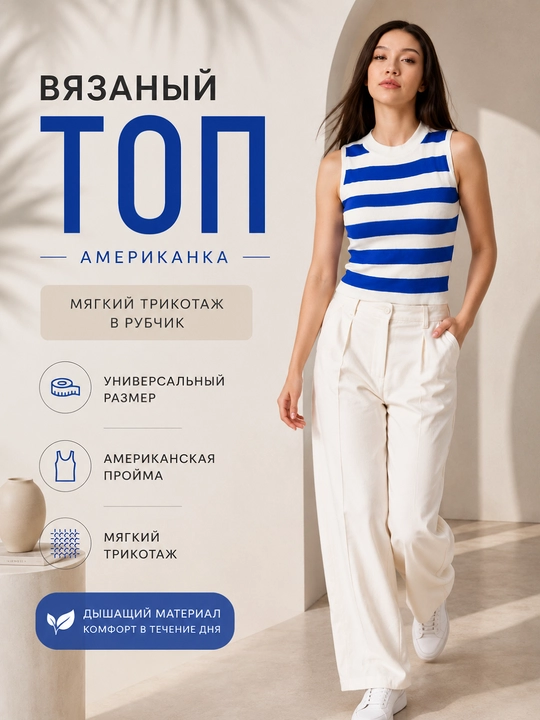Вязаный женский топ американка, в полоску - 