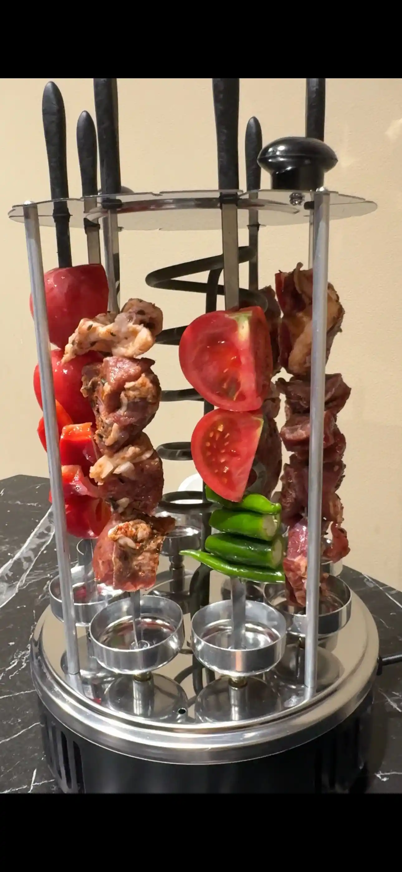 Vertikal elektr shashlik pishirgich, 8 shampur, tutunsiz uy grill, tez va qulay