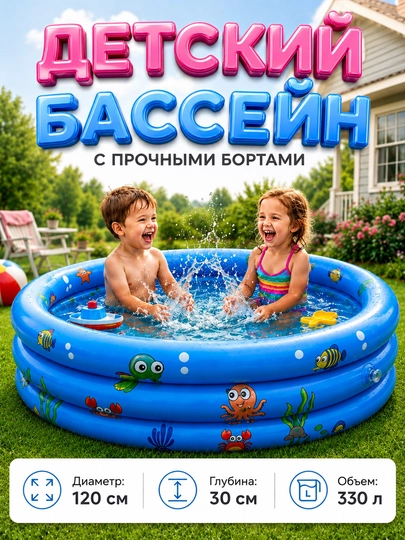 Мягкий надувной бассейн для детей 120x90x45 см водный мини бассейн — AYZIZ13-AYZIZBASSENI-СИНИЙ