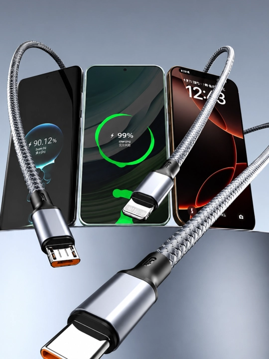 Кабель для зарядки 3 в 1, Type-C + Lightning + Micro USB 1.3 м