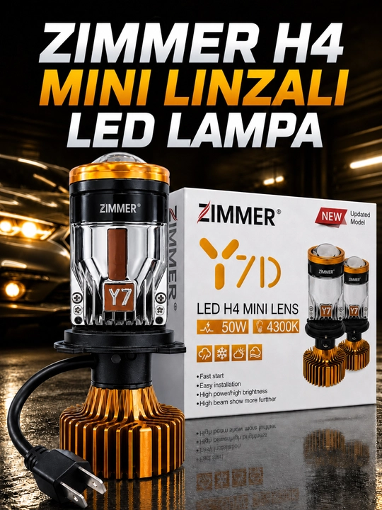Лампы Zimmer H4 LED с мини-линзой, свет 4300K и 6000K, Y7D, 2 штуки для передних фар - 