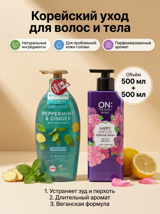 Набор для жирных и вьющихся волос, ароматизированный шампунь и гель для душа
