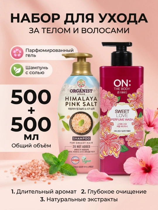 Набор для жирных и вьющихся волос, ароматизированный шампунь и гель для душа
