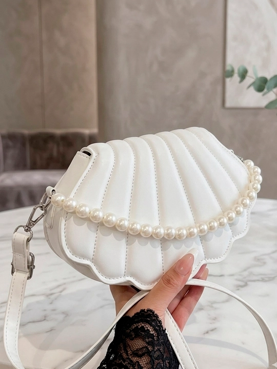 Ayollar uchun marvaridli chig'anoq shaklidagi yelka va crossbody sumka
