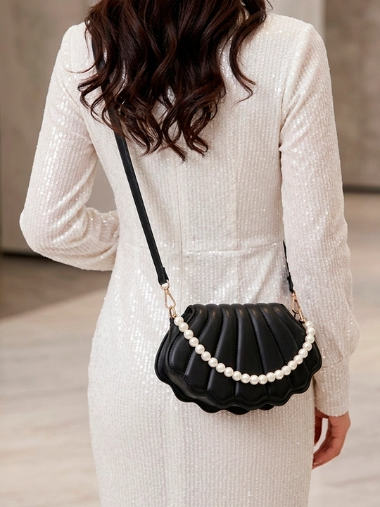 Ayollar uchun marvaridli chig'anoq shaklidagi yelka va crossbody sumka