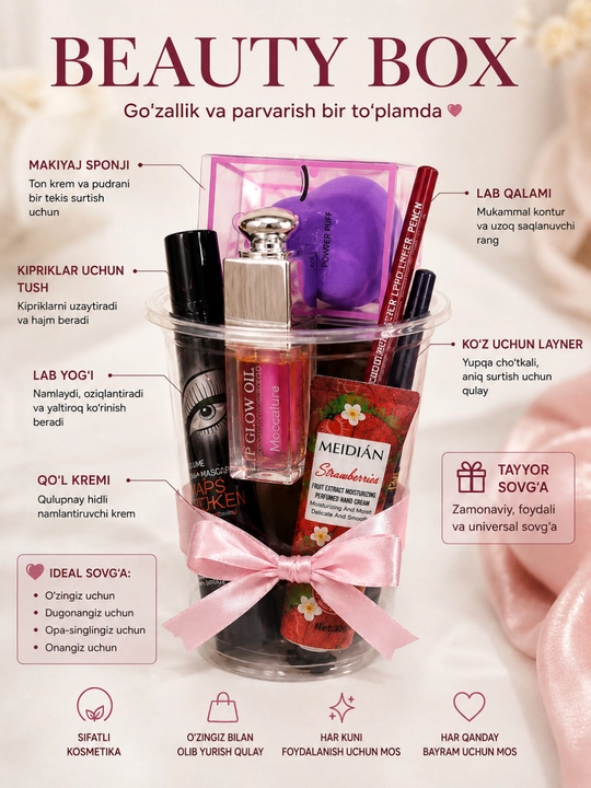 Подарочный Beauty Box для девушек 7 в 1, косметический набор