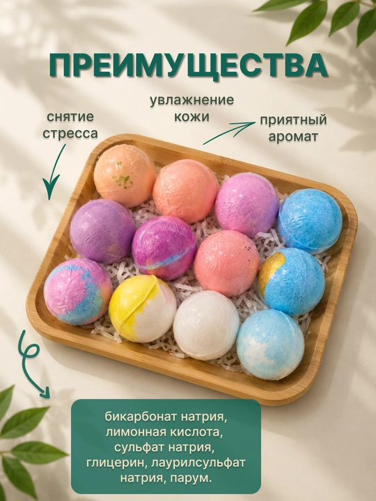 Подарочный набор бомбочек для ванны 12 шт с сюрпризом для детей