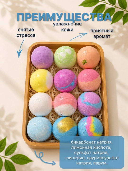 Подарочный набор бомбочек для ванны 12 шт с сюрпризом для детей